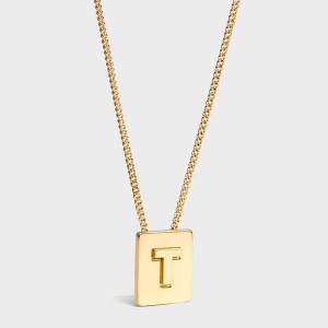 Celine Alphabet T In Brass With Gold Finish Kettingen Goud | CL-592283