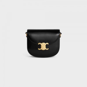 Celine Besace Clea In Shiny Calfskin Triomphe Zwart | CL-593218