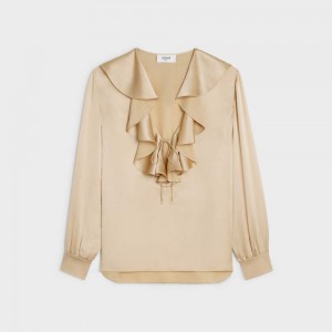 Celine Blouse With Jabot In Satin Crepe Overhemd Abrikoos | CL-592815