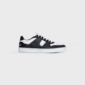 Celine C04 Trainer Low Kanten-up In Calfskin Sneakers Wit Zwart | CL-591904