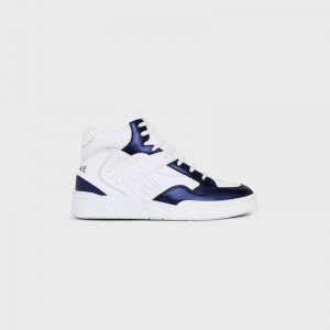 Celine C06 High In Calfskin & Metallic Calfskin Sneakers Wit Blauw | CL-591908