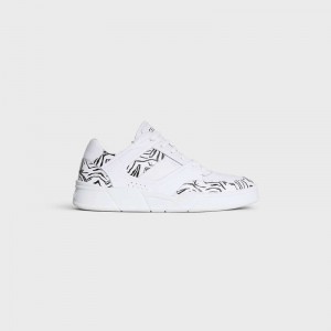 Celine C07 Trainer Low Kanten-up In Calfskin & Zebra Stamped Calfskin Sneakers Wit Zwart | CL-591899