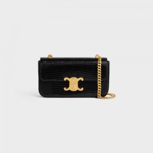 Celine Chain Shoulder Bag In Lizard Triomphe Zwart | CL-593234