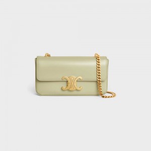 Celine Chain Shoulder Bag In Shiny Calfskin Triomphe Groen | CL-593228