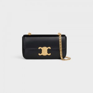 Celine Chain Shoulder Bag In Shiny Calfskin Triomphe Zwart | CL-593226