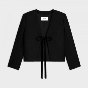 Celine Chelsea Cardigan With Bow In Flannel Cashmere Jassen Zwart | CL-592648