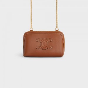 Celine Clutch On Chain Cuir Triomphe In Smooth Calfskin Mini Tassen Bruin | CL-593033