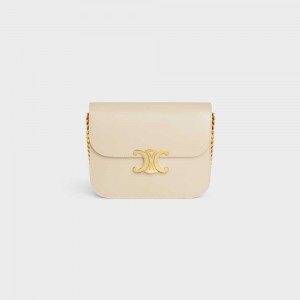 Celine College Bag In Shiny Calfskin Triomphe Beige | CL-593169