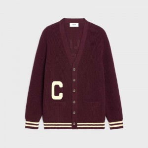 Celine College Cardigan In Katoenen Gebreide Kleding Bordeaux | CL-592085