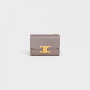 Celine Compact With Coin Triomphe In Shiny Calfskin Portefeuille Grijs | CL-592981