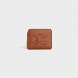 Celine Compact Zipped Cuir Triomphe In Smooth Calfskin Portefeuille Bruin | CL-592998