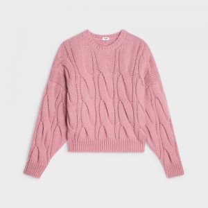 Celine Crew Neck In Cable-knit Cashmere And Silk Gebreide Kleding Roze | CL-592707