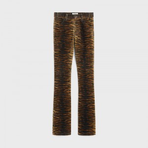 Celine Dylan Flared Jeans In Tiger-print Corduroy Broek Lichtturkoois | CL-592045