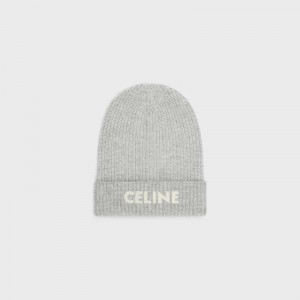 Celine Embroidered Beanie In Geribbeld Felted Wol Hoed Lichtgrijs | CL-591717