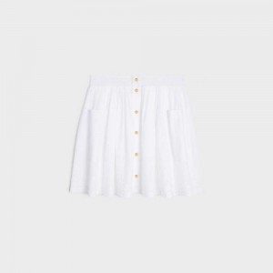 Celine Embroidered Smocked In Katoenen Batiste Rokken Wit | CL-592869