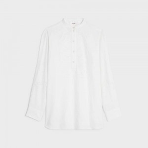 Celine Embroidered Tunic In Katoenen Linen Overhemd Wit | CL-592832