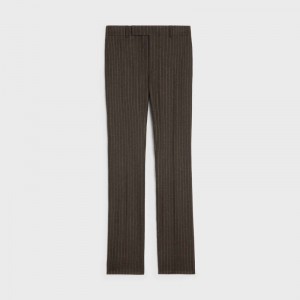 Celine Flared In Gestreept Flannel Broek Bruin | CL-592014