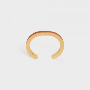 Celine Formes Simples Leren Cuff In Brass With Gold Finish And Calfskin Armbanden Goud Bruin | CL-592214