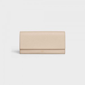 Celine Large Flap In Grained Calfskin Portefeuille Beige | CL-592996