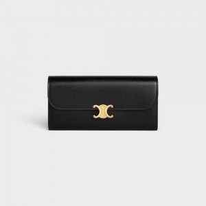 Celine Large Triomphe In Shiny Calfskin Portefeuille Zwart | CL-592983