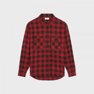 Celine Loose In Checked Wol Overhemd Rood Zwart | CL-592158