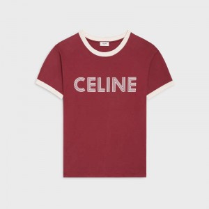 Celine Loose In Katoenen Jersey T-shirt Rood Paars Wit | CL-592126