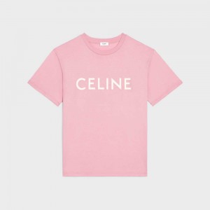 Celine Loose In Katoenen Jersey T-shirt Roze Wit | CL-592794