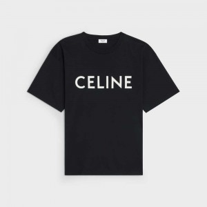 Celine Loose In Katoenen Jersey T-shirt Zwart Wit | CL-592793