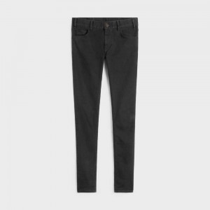 Celine Mager Jeans In Pure Black Stone Wash Denim Broek Zwart Grijs | CL-592729