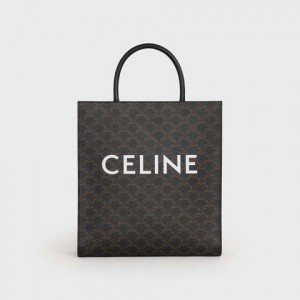 Celine Medium Vertical In Triomphe Canvas With Celine Print Cabas Zwart | CL-591836