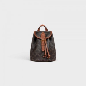 Celine Mini Backpack Folco In And Calfskin Triomphe Canvas Bruin | CL-593141