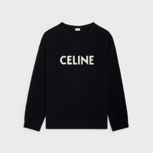 Celine Oversized In Geribbeld Wol Gebreide Kleding Zwart | CL-592101