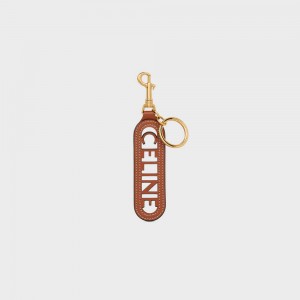 Celine Perforated Keyring Charm In Smooth Calfskin Kleine Lederwaren Bruin | CL-592899