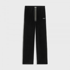 Celine Rechtdoor Track In Velvet Jersey Broek Zwart Wit | CL-592038