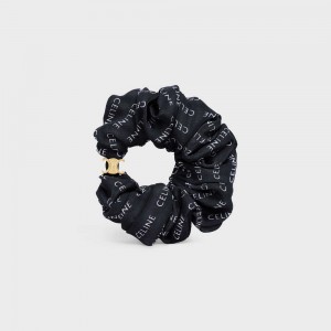 Celine Scrunchy Rayure In Brass With Gold Finish And Silk Haaraccessoires Goud Zwart | CL-592325