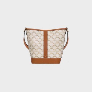 Celine Small Bucket In And Calfskin Triomphe Canvas Wit | CL-593124