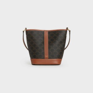 Celine Small Bucket In And Calfskin Triomphe Canvas Bruin | CL-593123