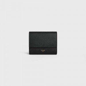 Celine Small Trifold In Grained Calfskin Portefeuille Zwart | CL-593002