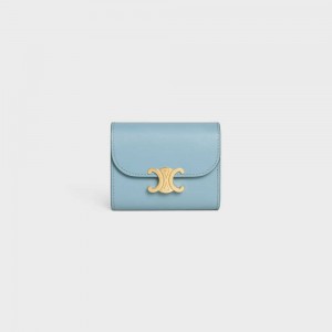 Celine Small Triomphe In Shiny Calfskin Portefeuille Blauw | CL-592972