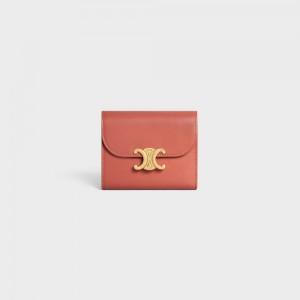 Celine Small Triomphe In Shiny Calfskin Portefeuille Claret | CL-592968