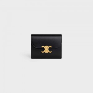 Celine Small Triomphe In Shiny Calfskin Portefeuille Zwart | CL-592967