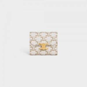 Celine Small Triomphe In Triomphe Canvas Portefeuille Wit Bruin | CL-592978