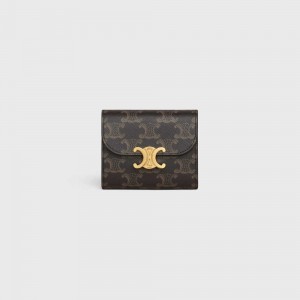 Celine Small Triomphe In Triomphe Canvas Portefeuille Bruin | CL-592977