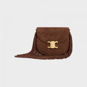 Celine Teen Besace With Fringes In Suede Calfskin Triomphe Bruin | CL-593221