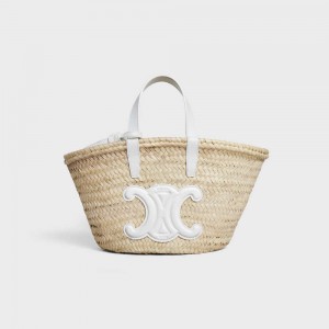 Celine Teen Triomphe Klassieke In Palm Leaves And Calfskin Panier Wit | CL-593070