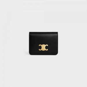 Celine Triomphe Compact In Shiny Calfskin Portefeuille Zwart | CL-592964