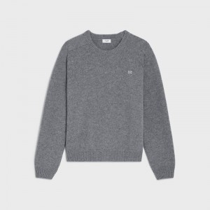 Celine Triomphe Crew Neck In Cashmere Wol Gebreide Kleding Grijs Wit | CL-592098