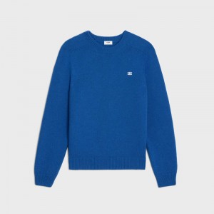 Celine Triomphe Crew Neck In Cashmere Wol Gebreide Kleding Koningsblauw Blauw | CL-592097