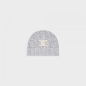 Celine Triomphe Embroidered Beanie In Seamless Cashmere Hoed Lichtgrijs | CL-592370