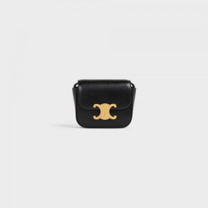 Celine Triomphe In Shiny Calfskin Mini Tassen Zwart | CL-593008